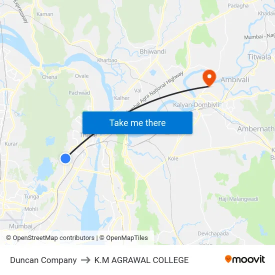 Duncan Company to K.M AGRAWAL COLLEGE map