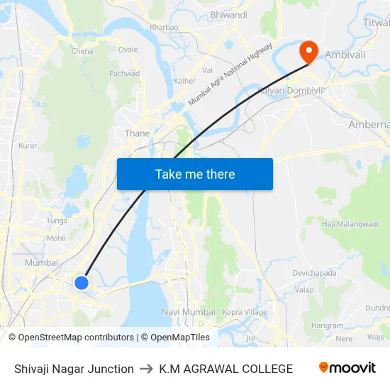 Shivaji Nagar Junction to K.M AGRAWAL COLLEGE map