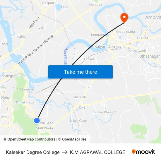 Kalsekar Degree College to K.M AGRAWAL COLLEGE map