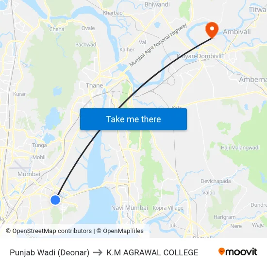 Punjab Wadi (Deonar) to K.M AGRAWAL COLLEGE map