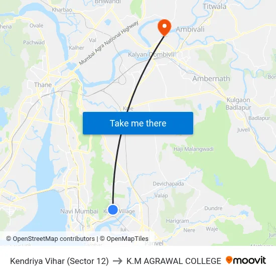 Kendriya Vihar (Sector 12) to K.M AGRAWAL COLLEGE map