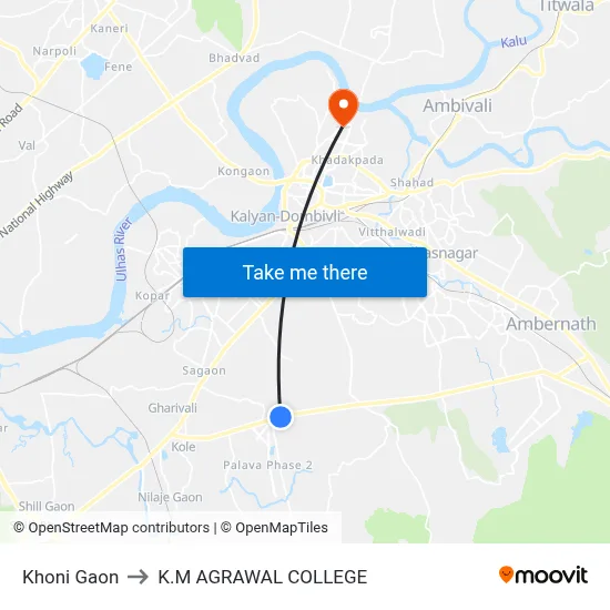 Khoni Gaon to K.M AGRAWAL COLLEGE map