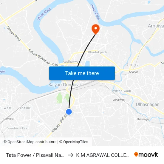 Tata Power / Pisavali Naka to K.M AGRAWAL COLLEGE map