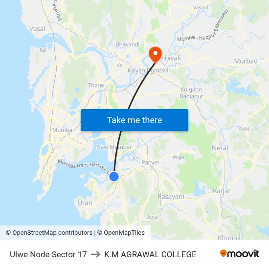 Ulwe Node Sector 17 to K.M AGRAWAL COLLEGE map