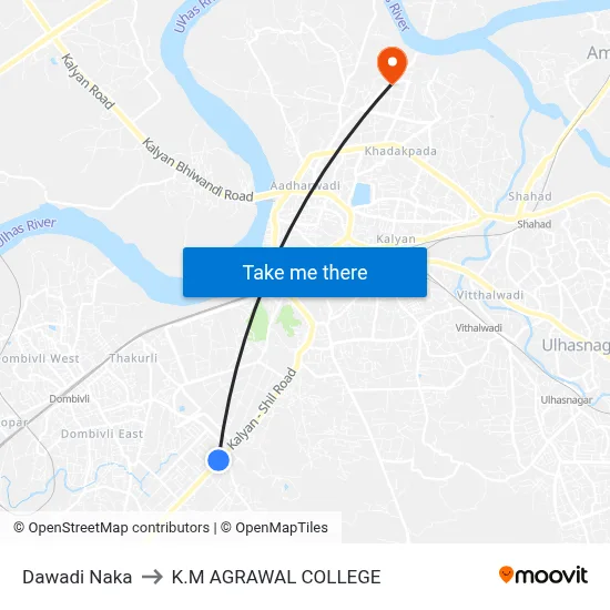 Dawadi Naka to K.M AGRAWAL COLLEGE map