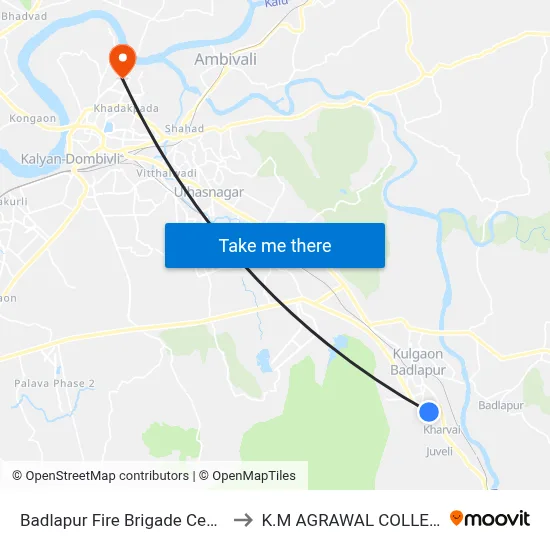 Badlapur Fire Brigade Center to K.M AGRAWAL COLLEGE map