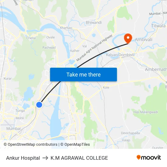 Ankur Hospital to K.M AGRAWAL COLLEGE map