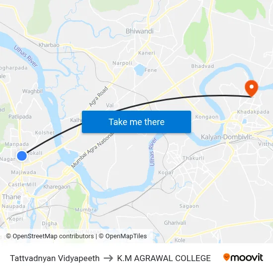 Tattvadnyan Vidyapeeth to K.M AGRAWAL COLLEGE map