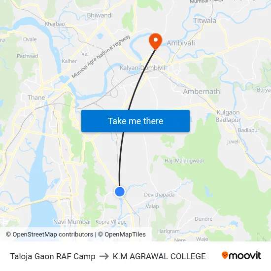 Taloja Gaon RAF Camp to K.M AGRAWAL COLLEGE map