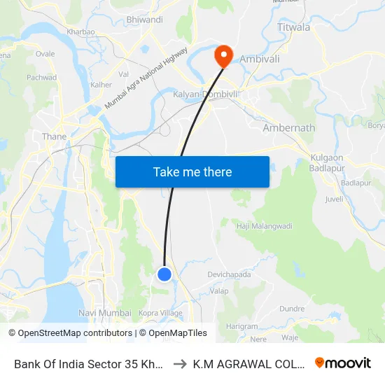 Bank Of India Sector 35 Kharghar to K.M AGRAWAL COLLEGE map