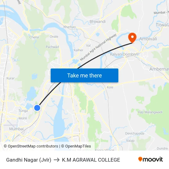 Gandhi Nagar (Jvlr) to K.M AGRAWAL COLLEGE map