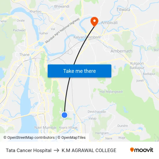 Tata Cancer Hospital to K.M AGRAWAL COLLEGE map