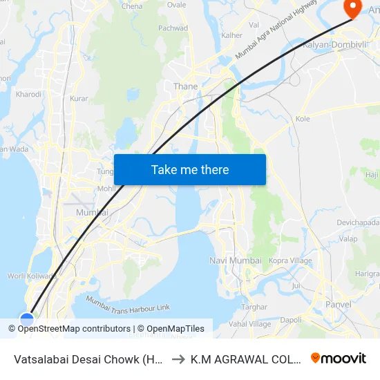 Vatsalabai Desai Chowk (Haji Ali) to K.M AGRAWAL COLLEGE map