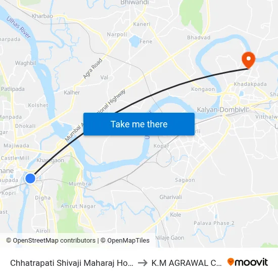 Chhatrapati Shivaji Maharaj Hospital Kalwa to K.M AGRAWAL COLLEGE map