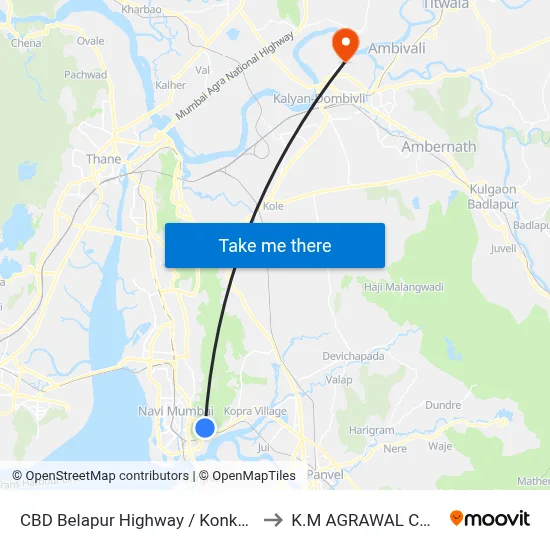 CBD Belapur Highway / Konkan Bhavan to K.M AGRAWAL COLLEGE map