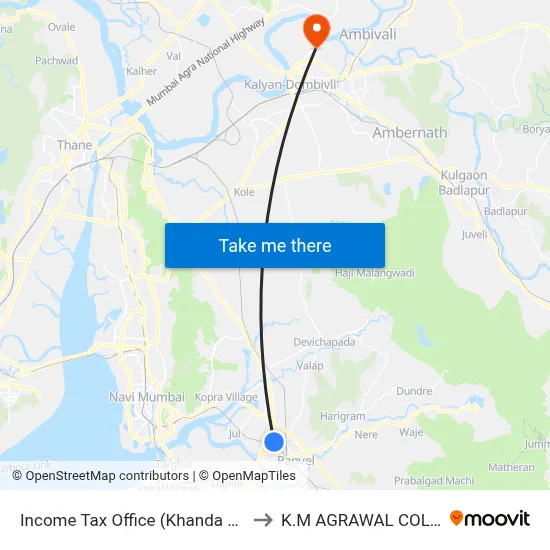 Income Tax Office (Khanda Colony) to K.M AGRAWAL COLLEGE map
