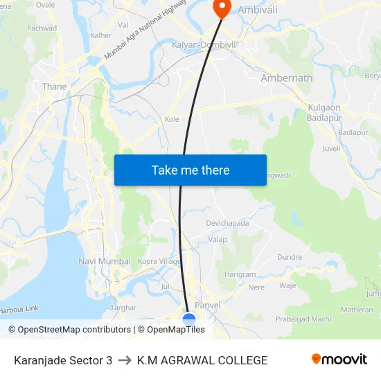 Karanjade Sector 3 to K.M AGRAWAL COLLEGE map