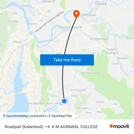 Roadpali (Kalamboli) to K.M AGRAWAL COLLEGE map
