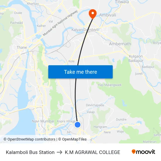 Kalamboli Bus Station to K.M AGRAWAL COLLEGE map