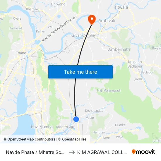 Navde Phata / Mhatre School to K.M AGRAWAL COLLEGE map