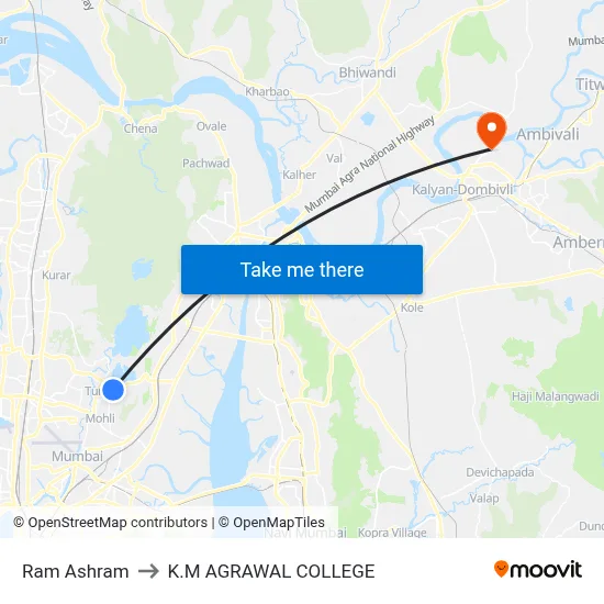 Ram Ashram to K.M AGRAWAL COLLEGE map