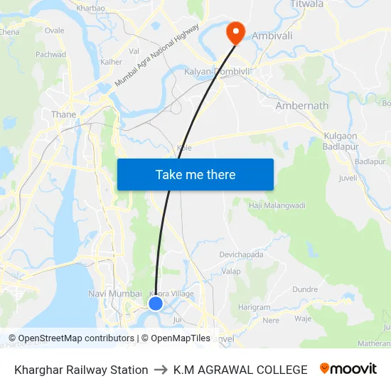 Kharghar Railway Station to K.M AGRAWAL COLLEGE map