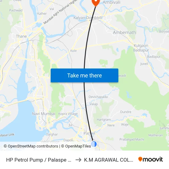 HP Petrol Pump / Palaspe Phata to K.M AGRAWAL COLLEGE map
