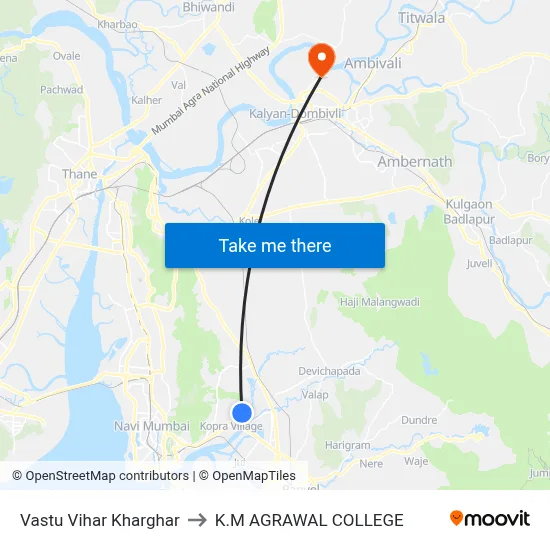 Vastu Vihar Kharghar to K.M AGRAWAL COLLEGE map
