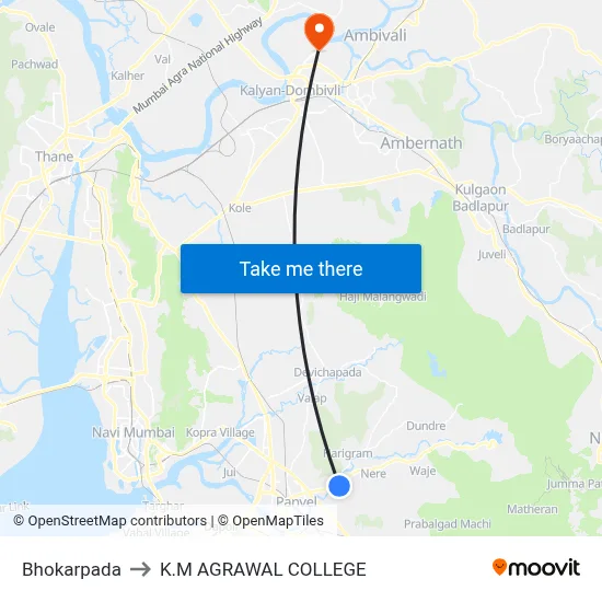 Bhokarpada to K.M AGRAWAL COLLEGE map