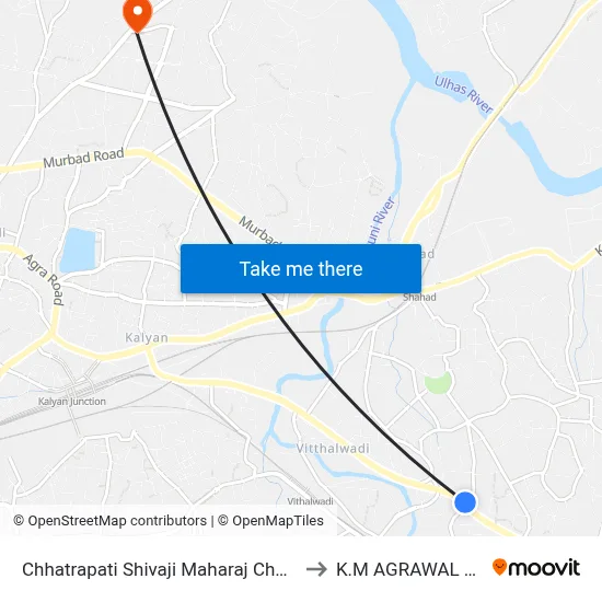 Chhatrapati Shivaji Maharaj Chowk Ulhasnagar to K.M AGRAWAL COLLEGE map