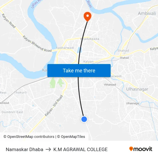 Namaskar Dhaba to K.M AGRAWAL COLLEGE map