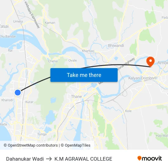 Dahanukar Wadi to K.M AGRAWAL COLLEGE map