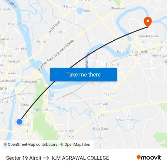 Sector 19 Airoli to K.M AGRAWAL COLLEGE map