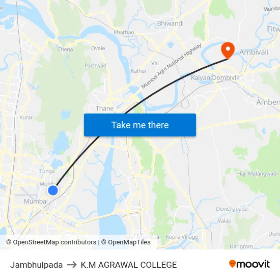 Jambhulpada to K.M AGRAWAL COLLEGE map