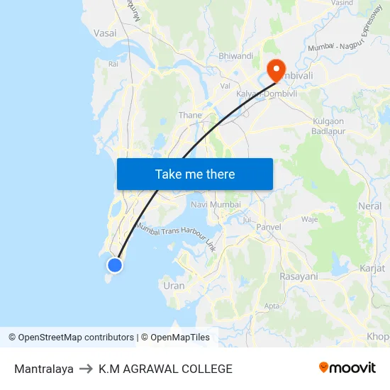 Mantralaya to K.M AGRAWAL COLLEGE map