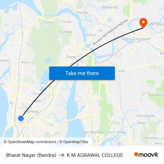 Bharat Nagar (Bandra) to K.M AGRAWAL COLLEGE map
