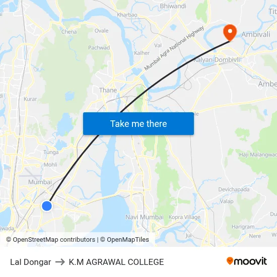 Lal Dongar to K.M AGRAWAL COLLEGE map