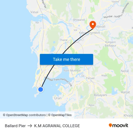 Ballard Pier to K.M AGRAWAL COLLEGE map