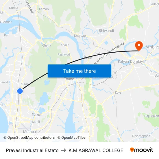 Pravasi Industrial Estate to K.M AGRAWAL COLLEGE map