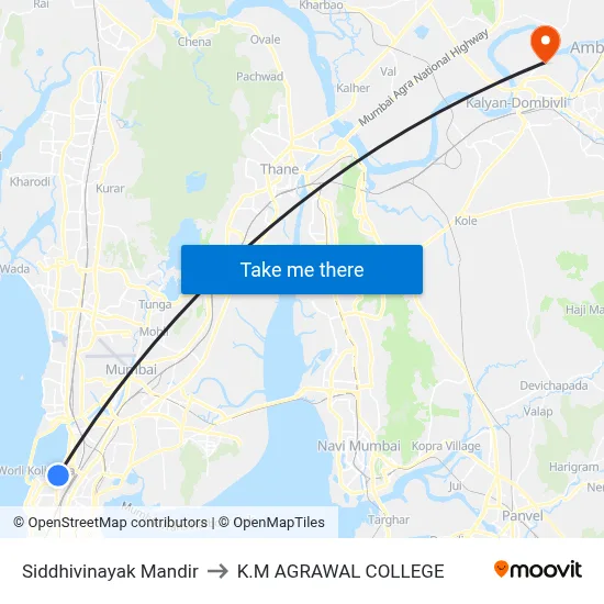 Siddhivinayak Mandir to K.M AGRAWAL COLLEGE map