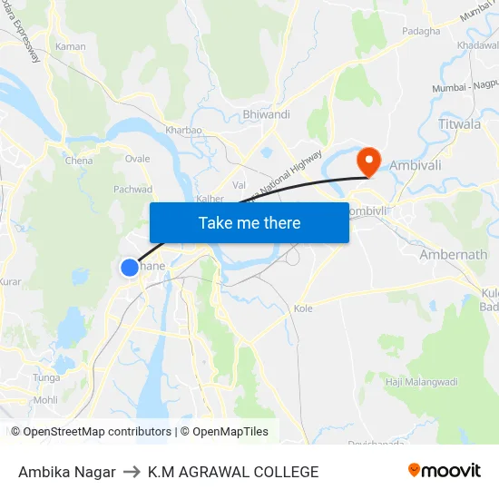 Ambika Nagar to K.M AGRAWAL COLLEGE map
