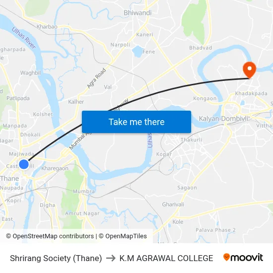 Shrirang Society (Thane) to K.M AGRAWAL COLLEGE map
