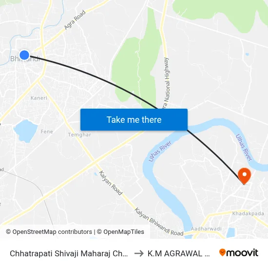 Chhatrapati Shivaji Maharaj Chowk Bhiwandi to K.M AGRAWAL COLLEGE map