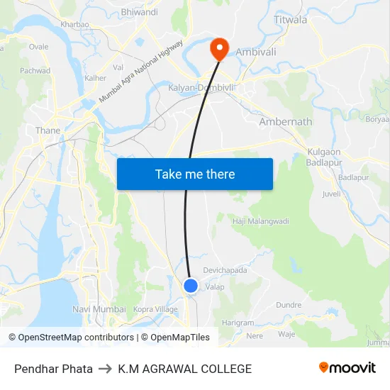 Pendhar Phata to K.M AGRAWAL COLLEGE map