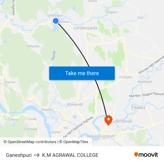 Ganeshpuri to K.M AGRAWAL COLLEGE map