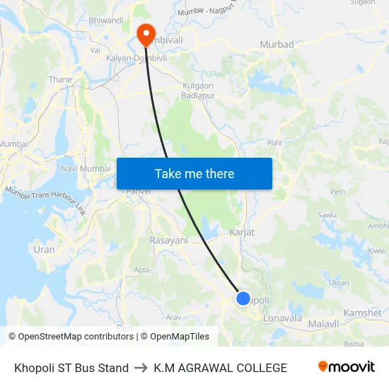 Khopoli ST Bus Stand to K.M AGRAWAL COLLEGE map
