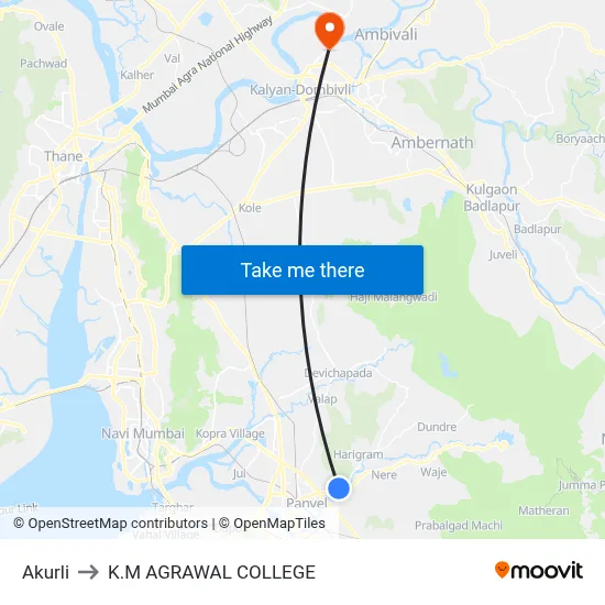 Akurli to K.M AGRAWAL COLLEGE map