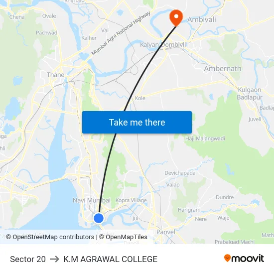 Sector 20 to K.M AGRAWAL COLLEGE map