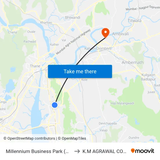 Millennium Business Park (Mahape) to K.M AGRAWAL COLLEGE map