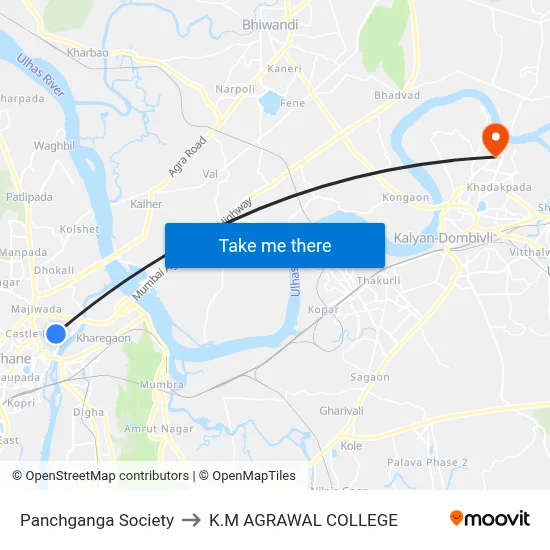 Panchganga Society to K.M AGRAWAL COLLEGE map